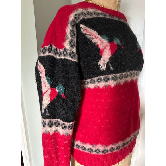 vintage WOOLRICH mallard ducks red sweater sz s wool hunting equestrian knit - Picture 10 of 16